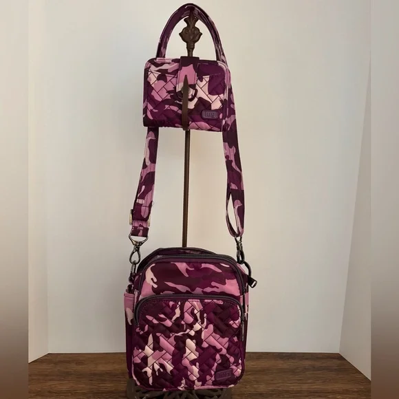 New Lug Purple berry Camo CanCan convertible Crossbody belt Bag with  wallet